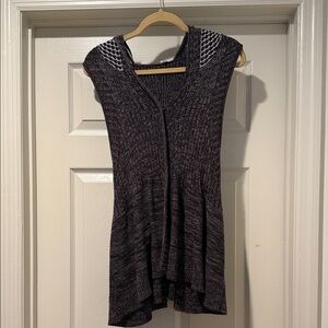 Free People Spring BlackGray Cotton Knit Sleeveless Hooded Vest Houndstooth  XS